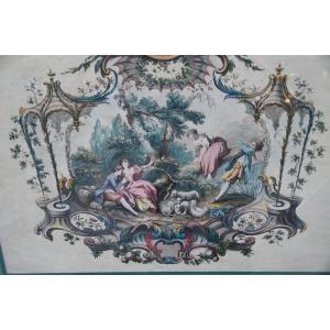 18th-century Engraving, Etching And Burin, Pastoral Scene Engraved By Huquier