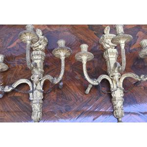 Pair Of Louis XVI Period Carved And Gilded Wooden Wall Sconces