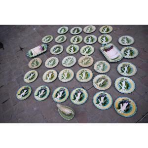 Important Salins Earthenware Asparagus Service In Barbotine