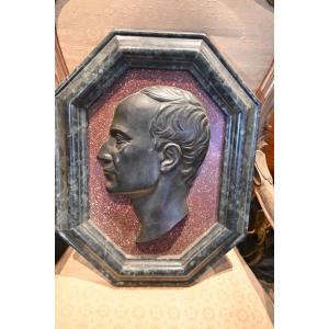 Medallion, Metal Profile Of Emperor Caesar, On Faux Marble