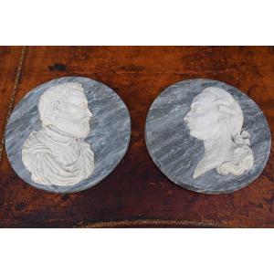 Pair Of Faux Marble Profile Medallions 
