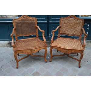 Pair Of Regency Period Cane Armchairs From The 18th Century