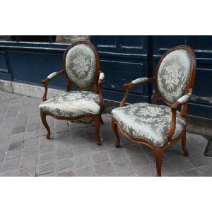 Pair Of Transition Cabriolet Chairs, Stamped By Chenevat, 18th Century