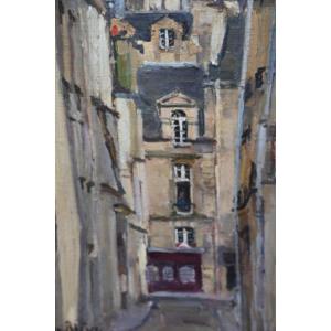 The Marsh In Paris, Oil Painting Signed By Solange De Bièvre, 20th Century