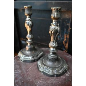 Pair Of 18th-century Plated Metal Candlesticks