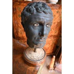 Bust Of Emperor Augustus, In Black Patinated Plaster.  