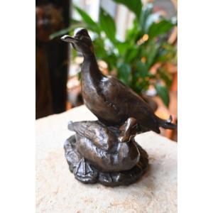 Bronze Animal Sculpture Of A Duck And A Cane, 19th Century
