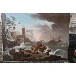 Claude Joseph Vernet, Follower Of, Storm And Shipwreck, 18th Century School