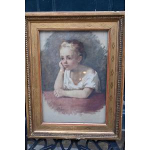 Pastel, Pensive Young Girl, From The Restoration Period, 19th Century