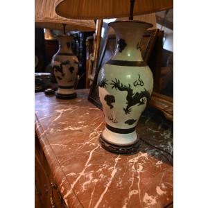 Pair Of Dragon Lamps From Nanking, 19th Century