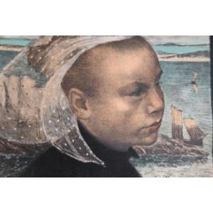 Portrait Of A Young Breton Woman By Auguste Wery, Engraving