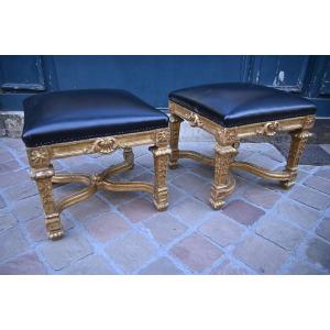 Pair Of Louis XIV Style Giltwood Stools