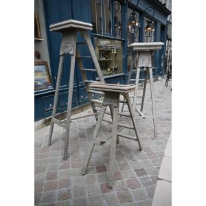 Rare Set Of Three Stepladders From The National Library Of Paris, 19th Century