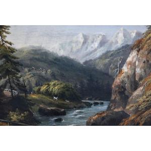 Switzerland, 19th Century School, Mountain Landscape, Signed, Follower Of François Roffiaen