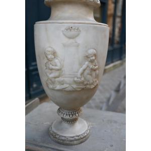 Marble Vase With Putti, 19th Century