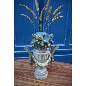 Carved Wooden Flower Pot, Sheaf Of Wheat, Louis XVI Period