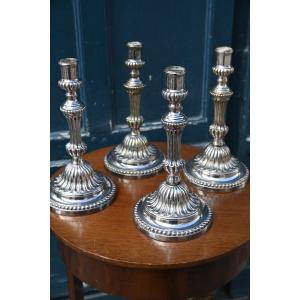 Set Of Four Louis XVI Silver-plated Metal Candlesticks