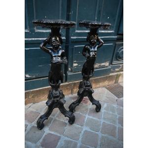 Venice Pair Of Stools With Moors Decor, Italy XIX