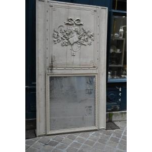 Large Louis XVI Period Lacquered Trumeau Decorated With Attributes , XVIII