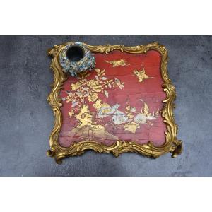 Red Lacquer Inkwell In The Chinese Style, Bronze Mounting, Louis XV