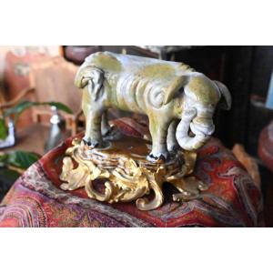 Chinese Porcelain Elephant, Bronze Rocaille Mounting