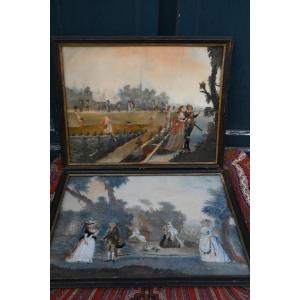 Pair Of Fixtures Under Glass, In 18th Century Louis XVI Gardens