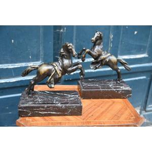 Pair Of Bronze Horses In The Antique Style, 19th Century
