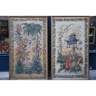Pair Of Large Painted Canvas In The Chinese Taste XIX
