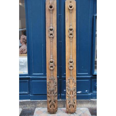 Pair Of Large Wooden Elements With String Decor, Work XVIII