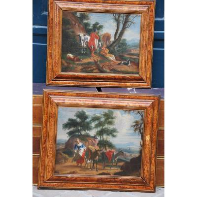 Pair Of Landscapes From XVIII D After Berchem