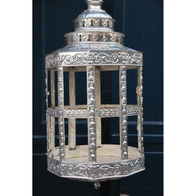 Important Middle East Style Silver Tole Lantern