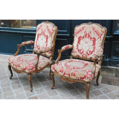 Pair Of Large Armchairs In The Queen D Regence XVIII Period