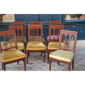 Suite Of 8 Mahogany Chairs D Restoration Period XIX