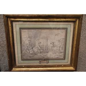Drawing XVIII Follower Of Jean Baptiste Huet, Farmer And Her Children