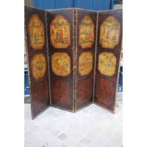 Screen With 4 Painted Leaves In Cordoba Leather
