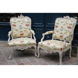 Pair Of Important Armchairs With Flat Back XVIII
