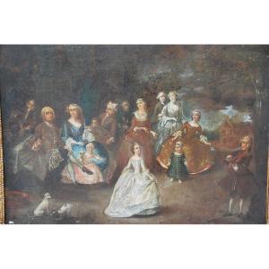 Oil On Canvas From The XVIII English School Family Reunion