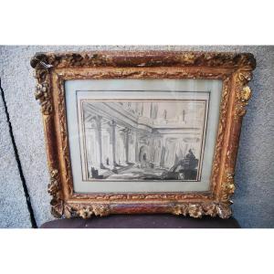 Architecture Drawing Of Palace And Fountain XVIII Italy Follower Of Piranesi