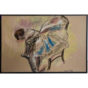 L Pastor, Dancer, 20th Century, Pastel On Paper, Signed, 50x60 Cm, With Frame