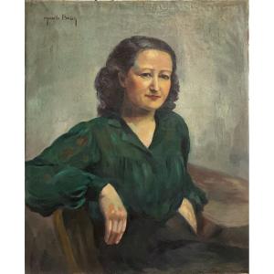 M.brun, Portrait Of A Woman, 20th Century, Oil On Canvas, Signed, 49x73 Cm Unframed