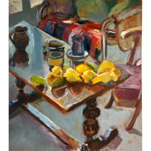 Still Life, 20th Century, Oil On Canvas, 98 X 83 Cm, Unframed