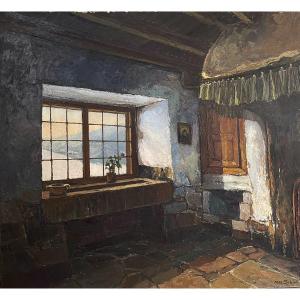 Ardenien Interior View, Oil On Canvas, Signed Max Cobiet, 1937, 100 X 87 Cm, Unframed 