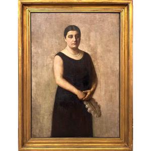 Large Portrait Of A Woman, Oil On Canvas, Signed A.ramon, 1935, 111 X 152 Cm, With Frame 