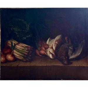 Still Life With Quail, Unsigned, 19th Century, Oil On Canvas, 55x64 Cm, Unframed