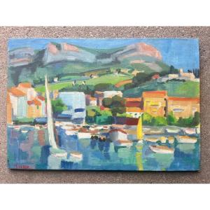 The Port, Signed A Turco, 20th Century, Oil On Canvas, 50x73 Cm, Unframed