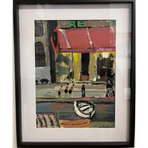 Market In Corsica, Signed Tristani, 20th Century, Gouache On Paper, Signed, 52x42 Cm, With Frame