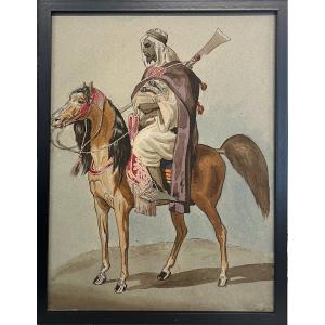 Oriental Rider, 20th Century, Ink On Paper, 40 X 30 Cm, With Frame