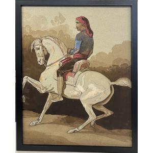 Oriental Rider, 20th Century, Ink On Paper, 40 X 30 Cm, With Frame