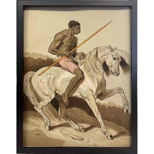 Oriental Rider, 20th Century, Ink On Paper, 40 X 30 Cm, With Frame