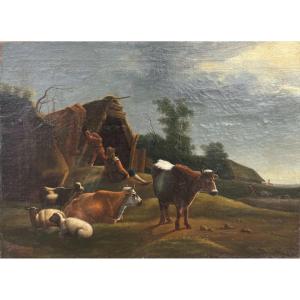 Peasants, 19th Century, Oil On Canvas, 32x45 Cm, Unframed
